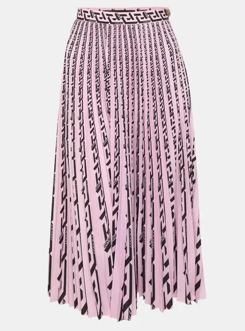 Versace Pink/Black Printed Silk Pleated Midi Skirt S