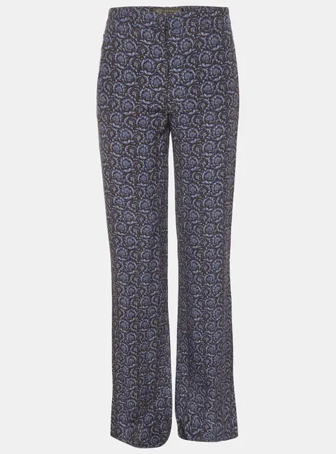 Versace Blue Baroccoflage Print Silk Flared Pants M