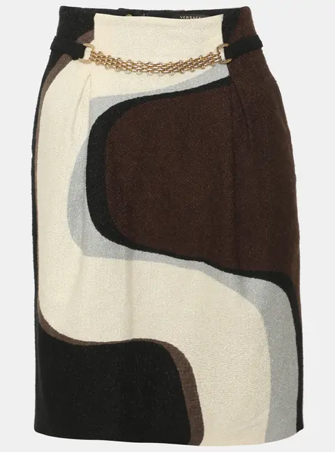 Versace Multicolor Tweed Chain Detail Knee Length Skirt M