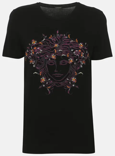 Versace Black Jersey Medusa Embroidered T-Shirt M