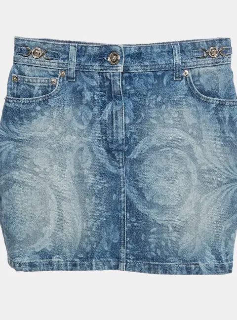 Versace Blue Baroque Print Denim Mini Skirt XS