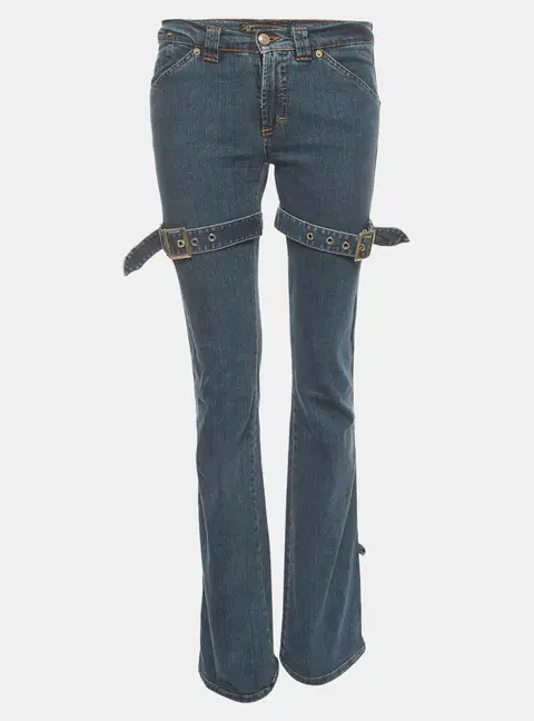 Versace Vintage Blue Thigh Strap Denim Flared Jeans M/Waist 30"