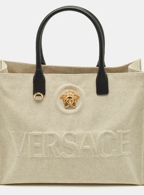 Versace La Medusa Beige/Black Canvas Tote