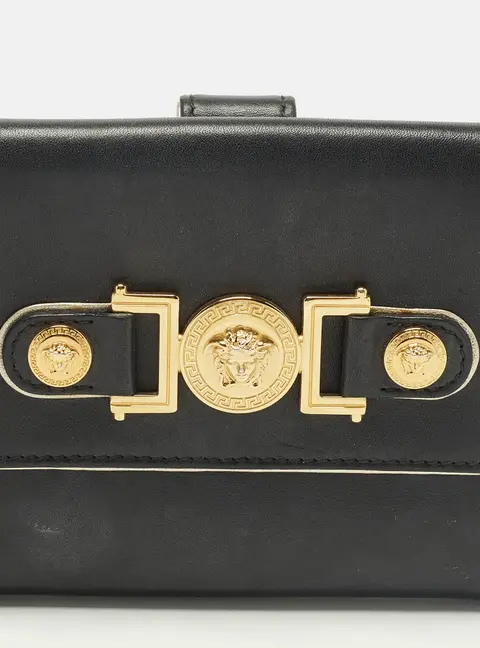 Versace Medusa Black Leather French Wallet