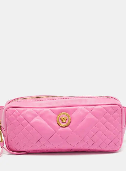 Versace Icon Pink Quilted Leather Medusa Belt Bag