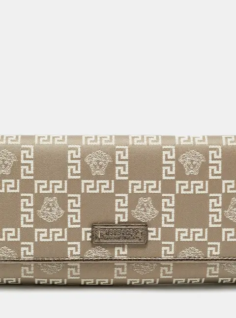 Versace Metallic Beige Medusa Canvas and Leather Trifold Wallet