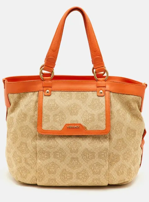 Versace Medusa Beige Canvas and Leather Tote