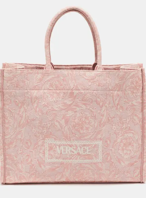 Versace Athena Baroccoo Pink/White Jacquard Canvas Tote