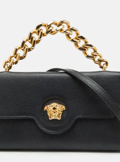 Versace Medusa Black Leather Flap Wallet On Strap