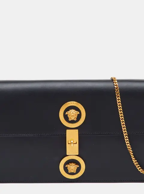 Versace Medusa Black Leather Flap Chain Shoulder Bag