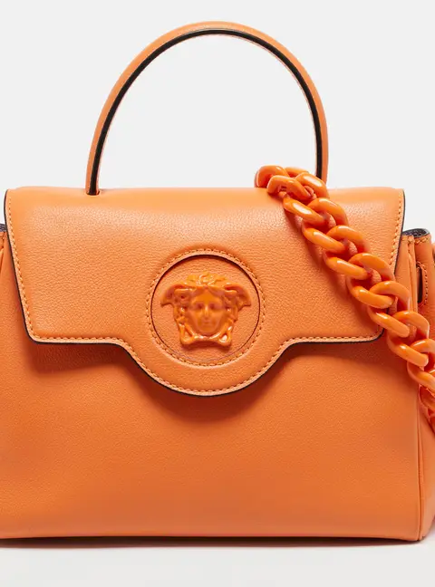 Versace La Medusa Orange Leather Top Handle Bag