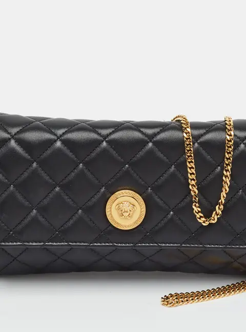 Versace Medusa Black Quilted Leather Chain Clutch