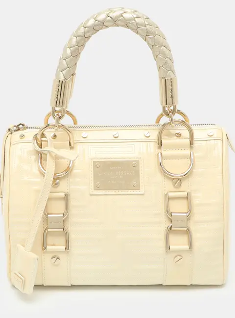 Versace Snap Out Of It Cream Patent Leather Satchel