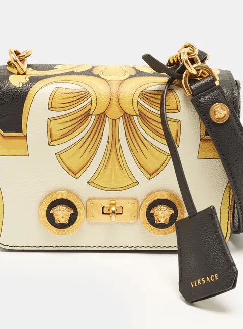 Versace Icon Medusa Black/Yellow Baroque Print Leather Crossbody Bag