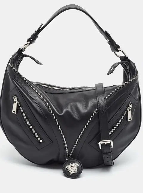 Versace Repeat Black Leather Hobo