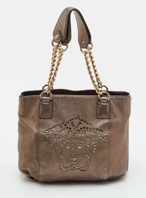 Versace Medusa Medium Metallic Leather Perforated Tote