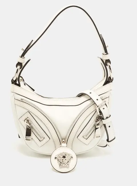 Versace Repeat Mini White Leather Hobo