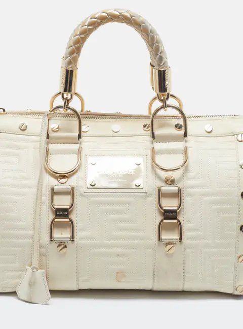 Versace Snap Out Of It Cream Quilted Leather Satchel