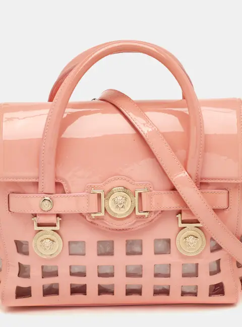 Versace Medusa Medallion Peach Pink Patent Leather and PVC Tote