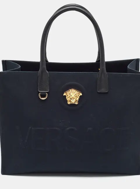 Versace La Medusa Large Black Canvas Tote