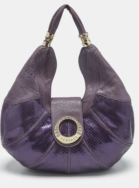 Versace Crystal Flap Purple Python and Leather Hobo