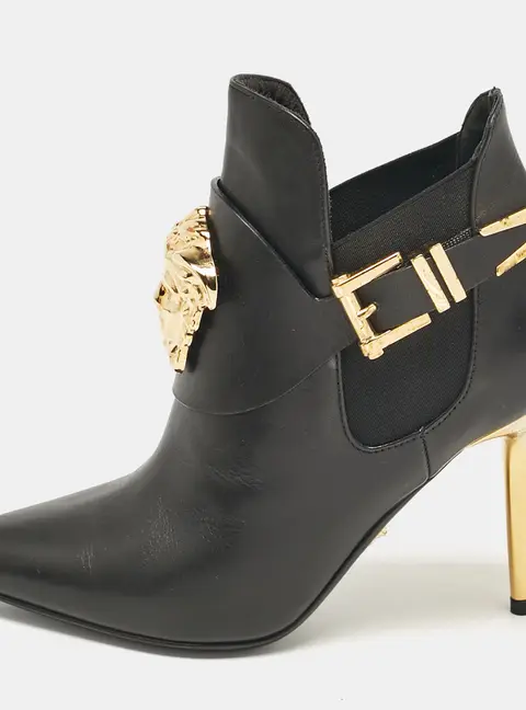 Versace Black Leather Medusa Head Ankle Booties Size 35