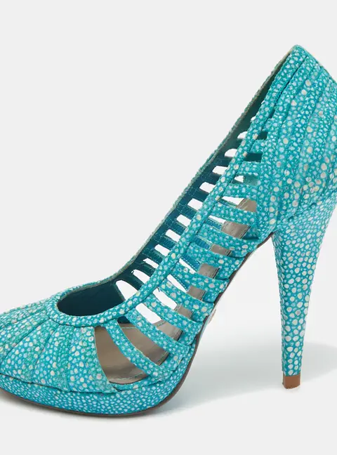 Versace Blue/White Suede Platform Pumps Size 37