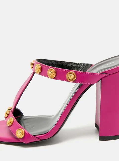Versace Purple Leather Medusa Embellished Sandals Size 37