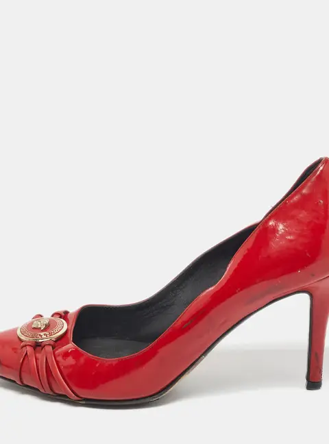 Versace Red Patent Leather Medusa Pointed Toe  Pumps Size 37
