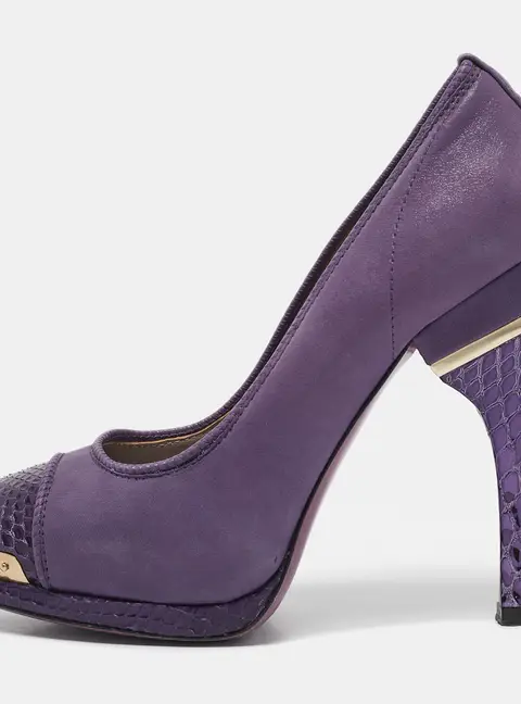 Versace Metallic Purple Python and Suede Platform Pumps Size 37
