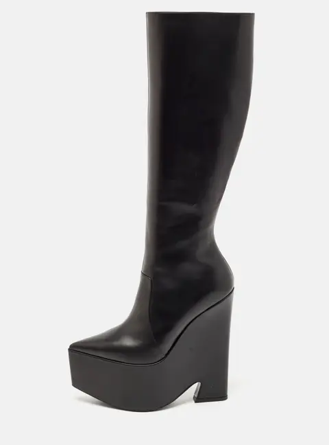 Versace Black Leather Platform Knee Length Boots Size 39