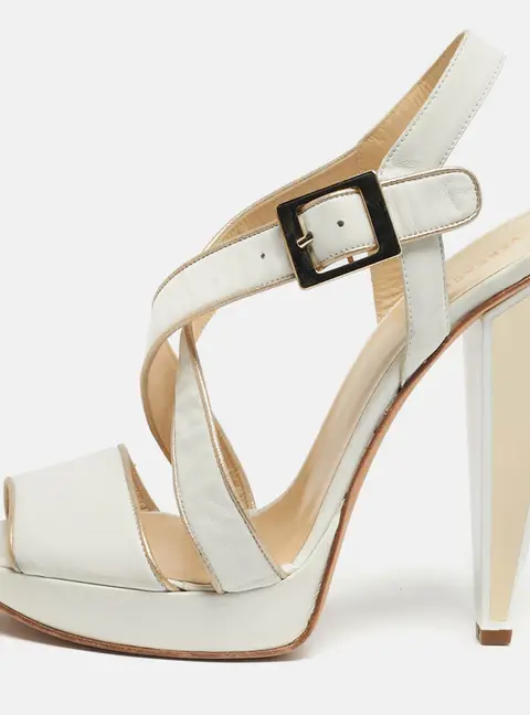 Versace Size 40 White Leather Strappy Platform Sandals