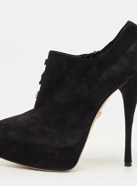 Versace Medusa Size 41 Black Suede Pointed Toe Platform Booties