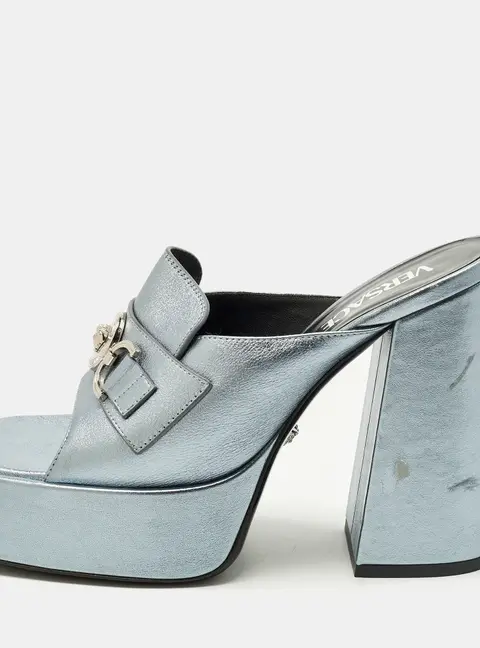 Versace Medusa Size 37 Metallic Leather Platform Sandals