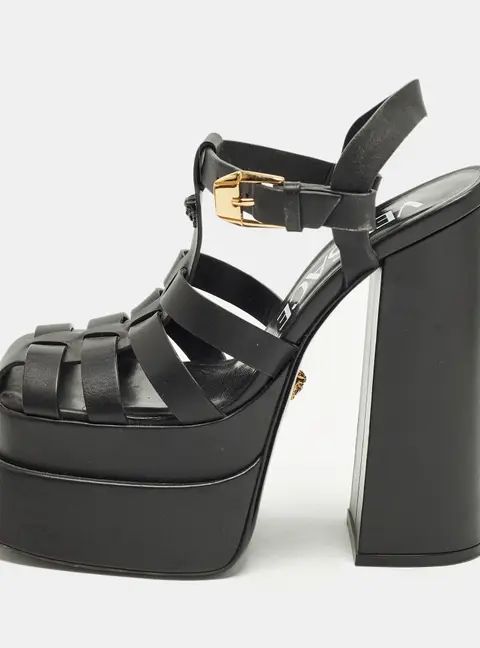 Versace La Medusa Size 36 Black Leather Platform Sandals