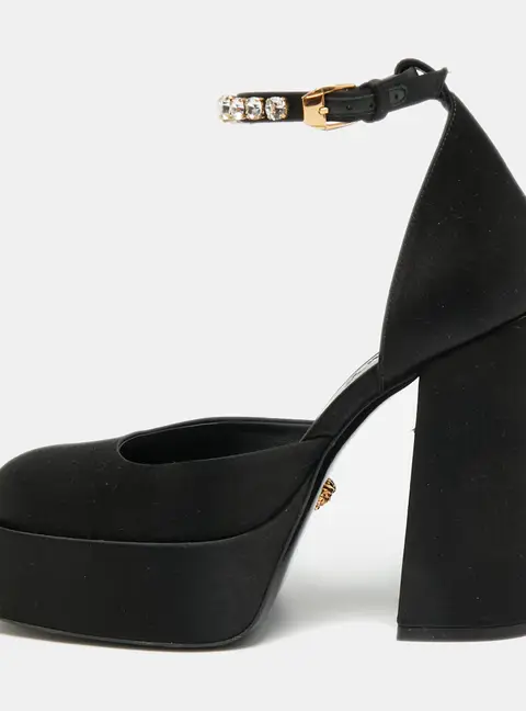 Versace Aevitas Size 36 Black Satin Platform Pumps