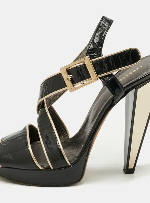 Versace Black Patent Leather Ankle Strap Sandals Size 39
