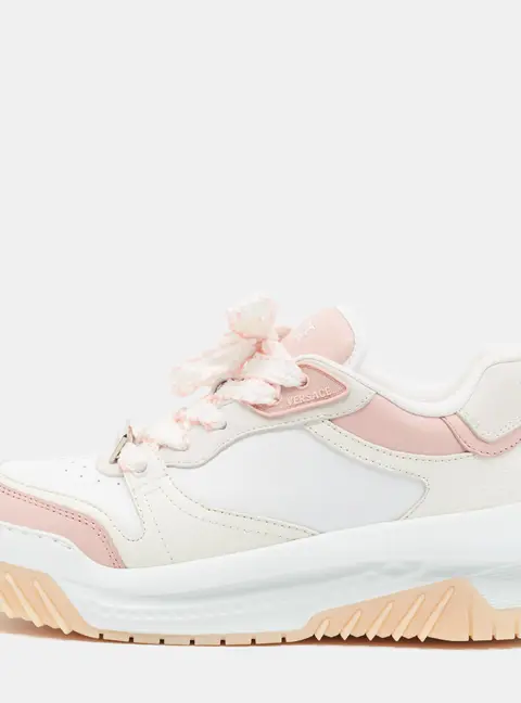 Versace Odissea Size 40 White/Pink Leather Slip On Sneakers
