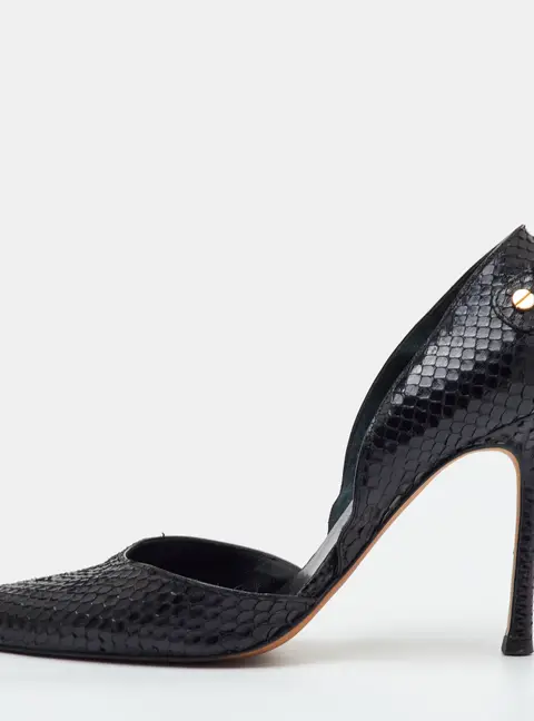 Versace Medusa Size 37 Black Snakeskin Leather Pointed Toe D'orsay Pumps