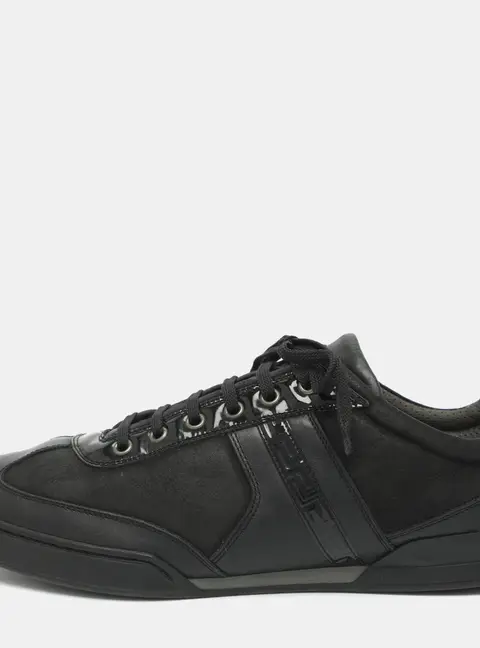 Versace Size 42 Black Leather Low Top Sneakers