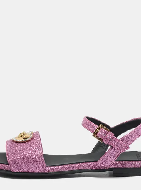 Versace Medusa Size 37 Pink Glitter Slingback Sandals