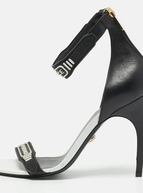 Versace Size 40 Black/White Leather and Rubber Ankle Strap Sandals