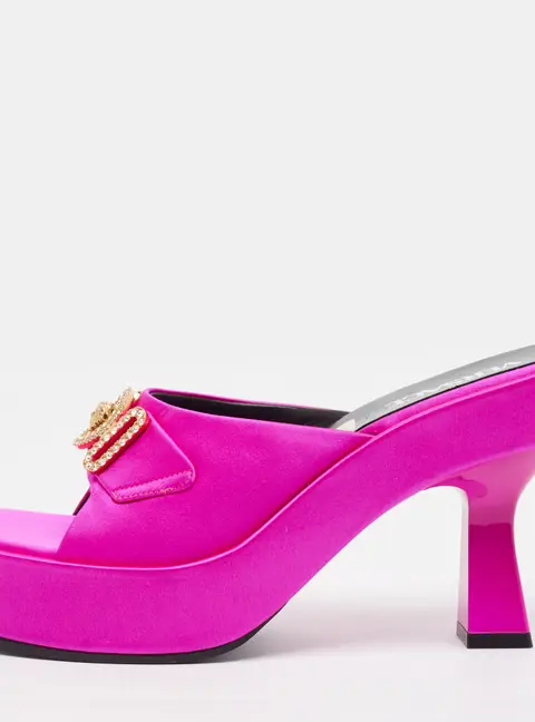 Versace Biggie Medusa Size 39 Fuchsia Satin Platform Slide Sandals