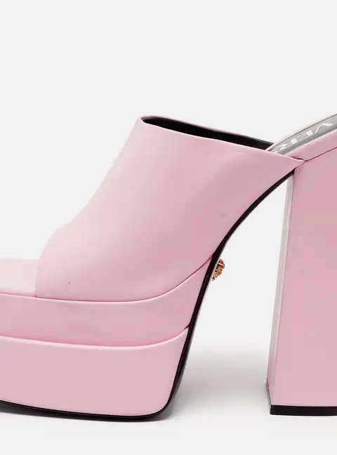 Versace Size 40 Pink Leather Double Platform Sandals