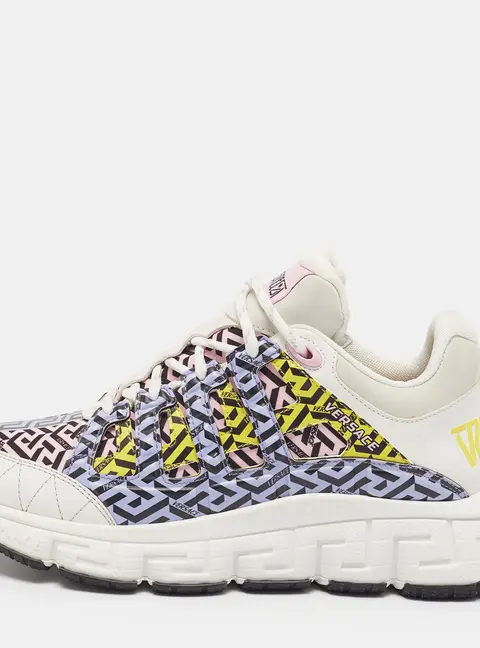 Versace Trigreca Size 41 Multicolor Fabric and Leather Lace Up Sneakers