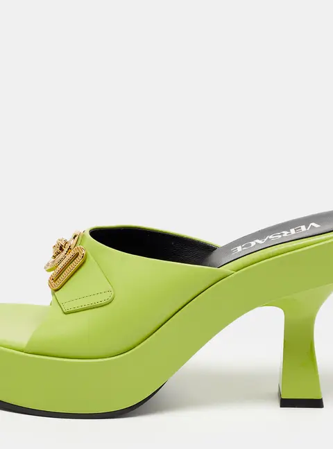 Versace Medusa Biggie Size 38.5 Lime Green Leather Platform Sandals