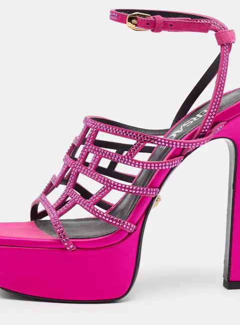 Versace Greca Maze Crystal Embellished Size 36 Pink Suede Platform Sandals
