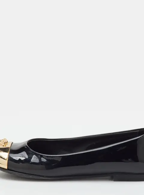 Versace Medusa Size 38 Black/Gold Patent Leather and Metal Cap Toe Ballet Flats
