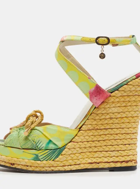 Versace Size 37 Multicolor Satin Espadrille Sandals