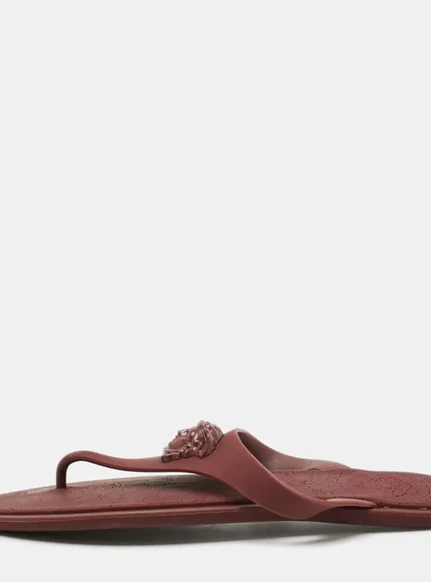 Versace Size 38.5 Burgundy  Rubber Medusa Thong Flat Slide